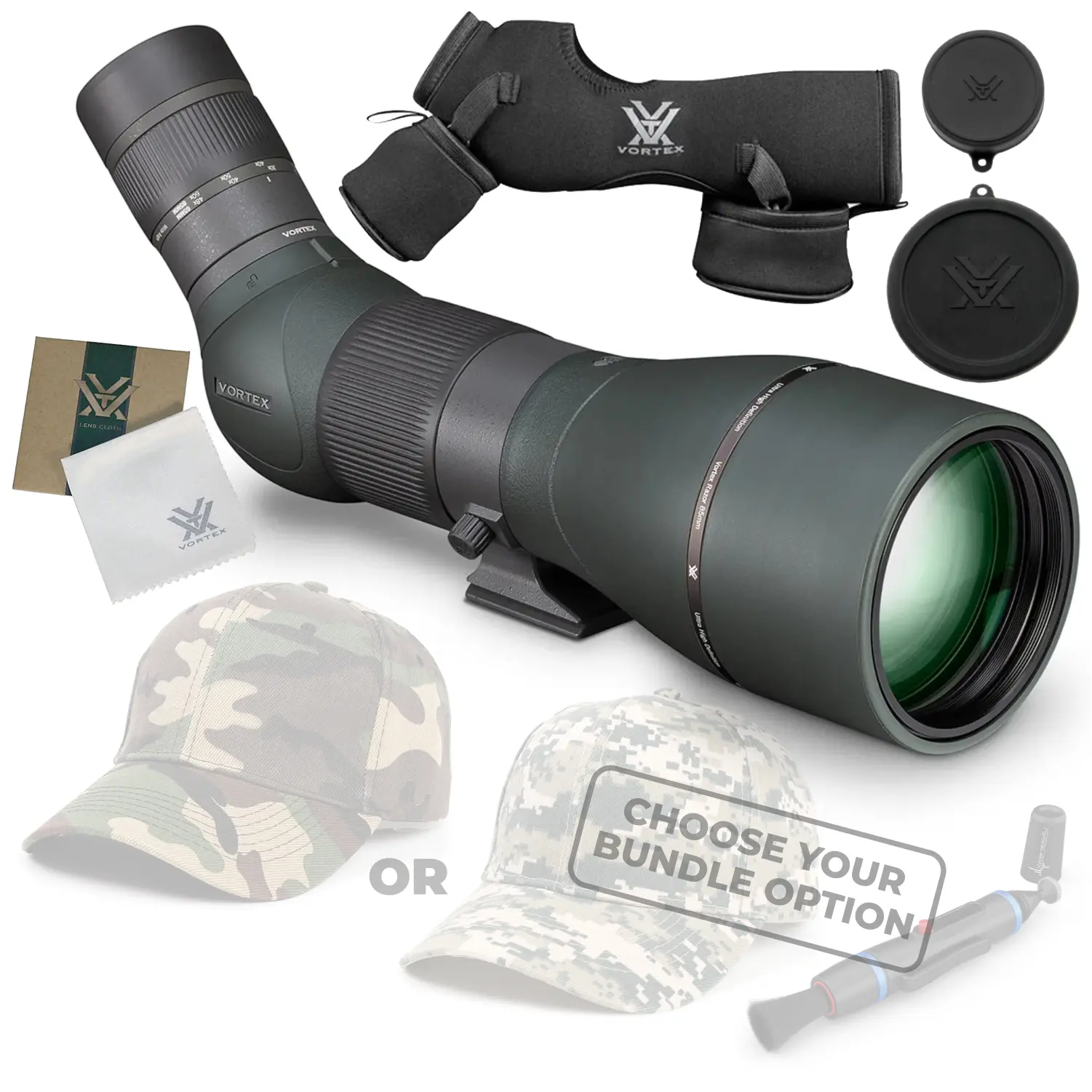 Vortex Optics Razor HD Angled Spotting Scope (RS-85A) - 27-60X Magnification, 85mm Objective Lens, Angled Body Design, Multi-Coated for Hunters, Shooters, Adventure Enthusiasts, Multi-Coated Spotting Scopes, + Free Hat (Camo Digital) + Lens Cleaning Pen,,