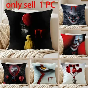 I-It P-Pennywise Clown Pillow Case Anti-dustmite Pillowcase Sofa Cushion Cover with Invisible Zipper Silky Short Plush Polyester Microfiber Fabric White Available in Standard Sizes for Home Bed Use