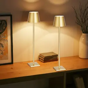VEVOR Cordless Table Lamp, 2-Pack, 5200mAh in Rechargeable Battery Desk Lamp, Stepless Dimming Up, 3 Adjustable Heights, Detachable Lampshade for Bottle, Restaurant, Bedroom, Outdoor, Gold