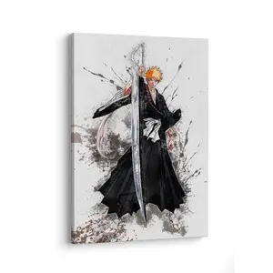 [Sale off up to 65%][Free Ship][No Frame] 999 Ichigo Kurosaki Anime Poster Bleach Superhero Cartoon Canvas Wall Art Man Cave Gift Framed Canvas Print Gift For Kids J50 Birthday Gift 2
