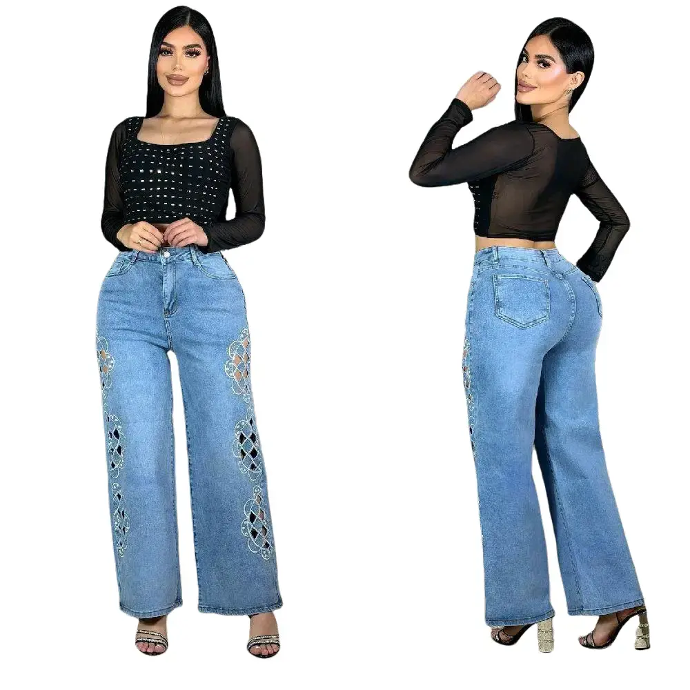 colombian palazzo Denim Jeans High Waist Wide Leg Rigid Fit to enhance and flatter your silhouette