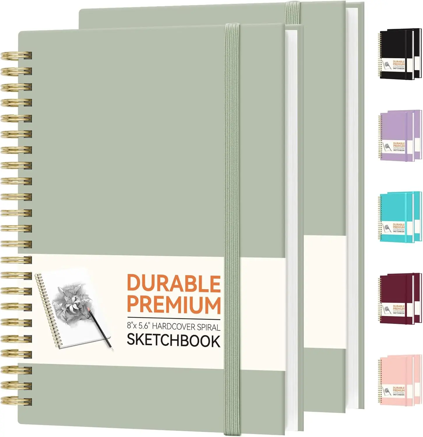 2-Count Hardcover Blank Spiral Notebooks (5.6in X 8in), 100g Paper, Lay-Flat 180°, 100 Pages Each, Portable, Travel-Friendly, Avoids Bleeding/Feathering, Office Stationery for Students, Art Sketchbooks