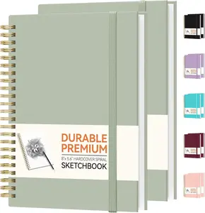 2 Pack Blank Spiral Notebook, 8"x 5.6"Hardcover Sketch Book, 100GSM Thick Paper, Art Sketchbook for Women & Adult, 2 x 100 pages Drawing Book Journal for School Office Drawing, Green