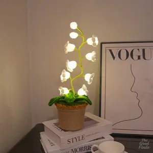 Crocheted Lily of The Valley Light Battery Operated LED Lamp Handmade Gift for Her Bedside Table Decor Festive Atmosphere Light