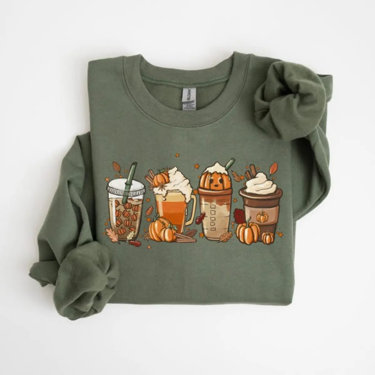 Gildan Fall Coffee Sweatshirt, Brown Pumpkin Spice Latte Crewneck, Cute Autumn Coffee Lover Pullover, Cozy Season Iced Coffee Pumpkin Drink Sweater, Womens Unisex Plus Size Top Womenswear