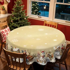PLUMLIK Christmas Tablecloth,  Round Rectangle Table Decor, Snowman, Reindeer, Santa Claus, Polyester Waterproof Tablecloth, Christmas Party Decoration For Dining Room Holiday Party, Kitchen Home