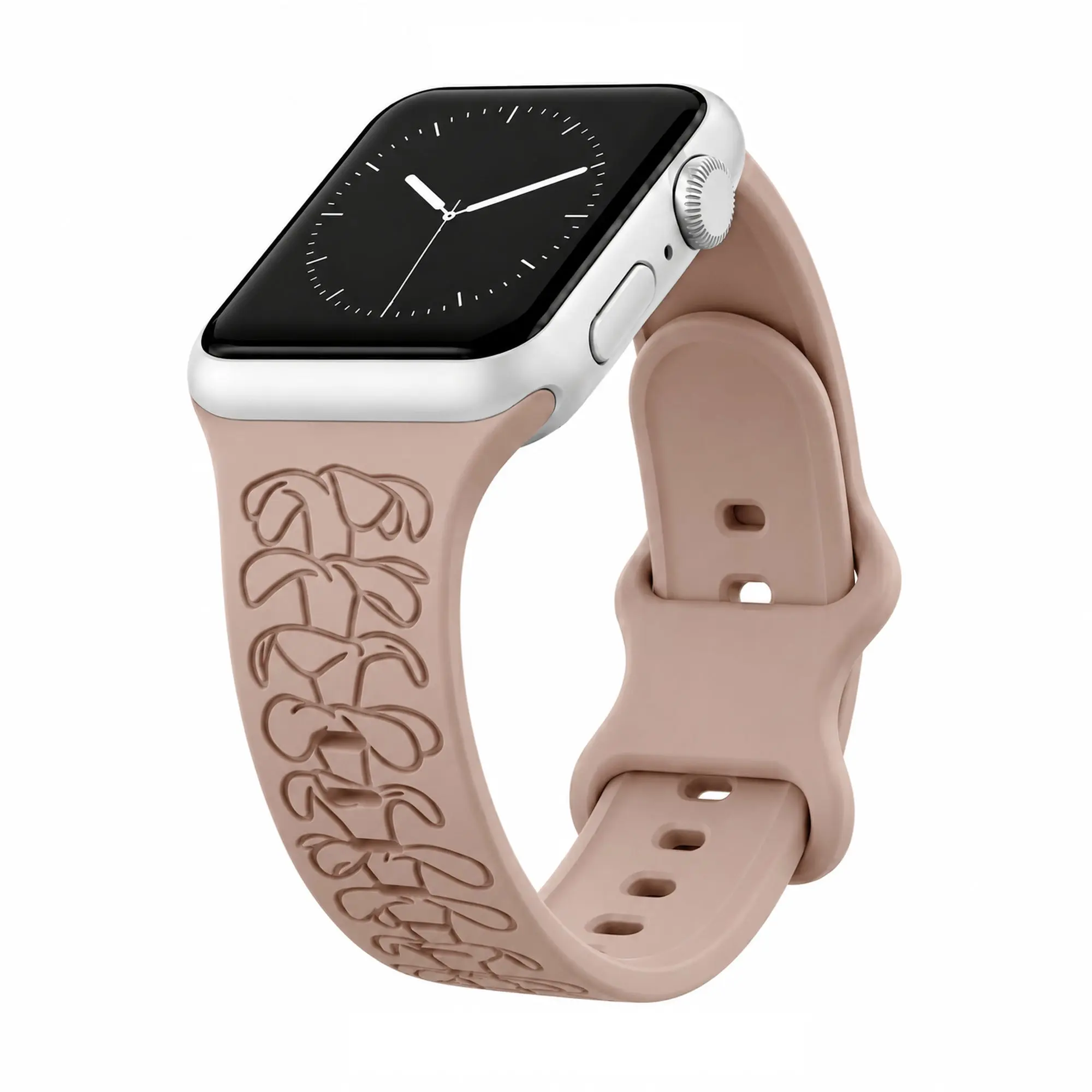 Taupe Puakenikeni Engraved Silicone Watchband Compatible with Apple Watch - LARGE WATCH - 49/46/45/44mm (42mm Series 1-3)
