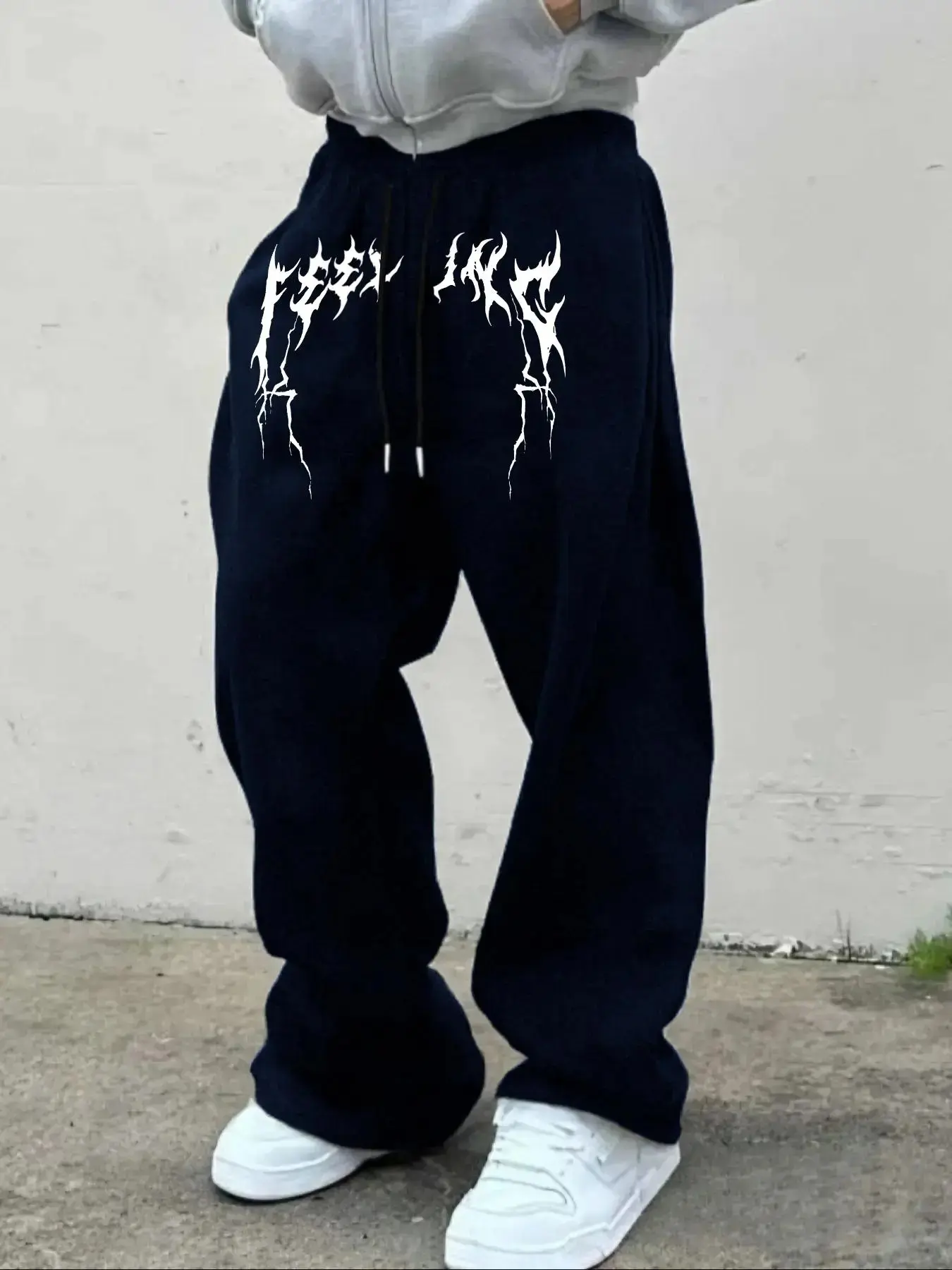 Men's Fashion Casual Relaxed Fit Solid Color Straight Wide-Leg Sweatpants, Knitted Sports Pants, Comfortable Pants for Summer Daily Wear, Athleisure Style Sweatpants
