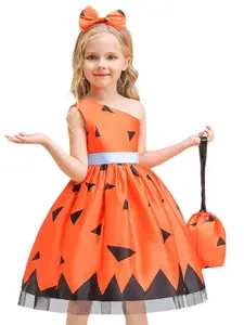 (Dress + all accessories) Halloween girl dress pumpkin costume makeup performance dress
