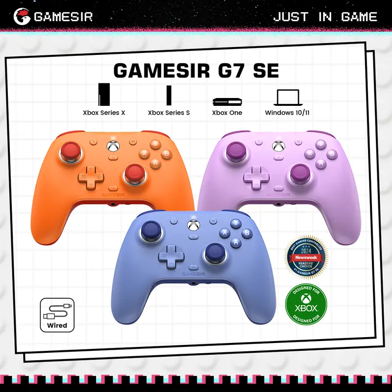 GameSir G7 SE Durable Multi-Color Wired Console Controller Accessories - Anti-Drift Hall Effect Sticks, Hall Triggers, Buttons, Magnetic Swap Faceplate, 3.5mm Audio Jack, Fully Software-Customizable Gamepad for Xbox Series X|S, Xbox 1, Windows 10/11