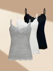 Summer Sexy Home Casual Lace Lingerie Women's Tank Top Three-Piece Set, Comfortable and Stylish, Perfect for Daily Wear