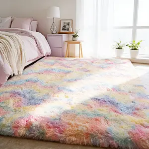 Shag Area Rugs for Living Room Bedroom, Tie Dye Rainbow Ultra Soft Fluffy Plush Area Rugs for Dorm, Non-Slip Indoor Carpet Rug Bedroom, Home Decor Aesthetic