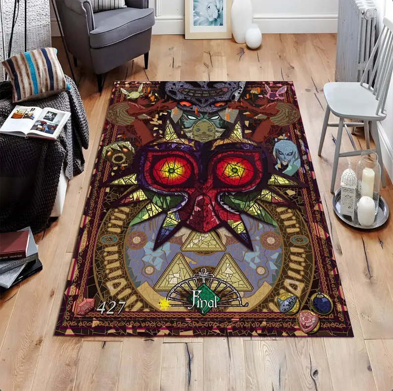 The Legend Mask Area Rug,Gaming Rug,Video Game Rug,Rugs For Living Room,Home Decor Rug,Zelda Rug,Zelda Rug Majoras Mask