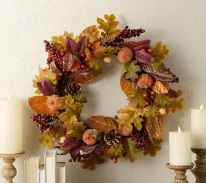 22" Beaded Pumpkin and Leaves Wreath by Valerie
