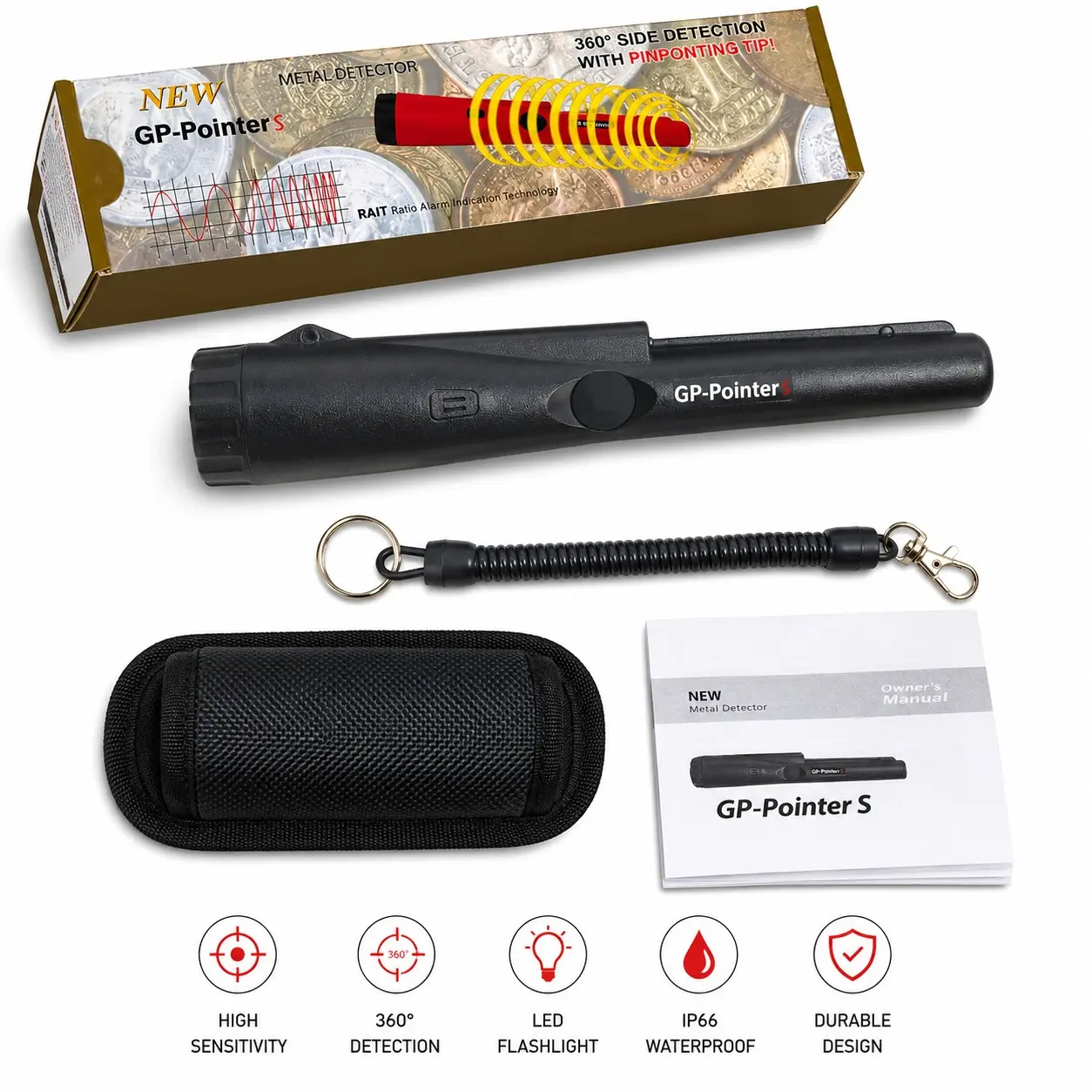 Portable Metal Detector, Multifunctional Flashlight, Waterproof Handheld Treasure Stick, Ideal for Gold Panning, Outdoor & Indoor Use, Gold Prospecting Equipment, Tool, Metal Detector Pinpointer