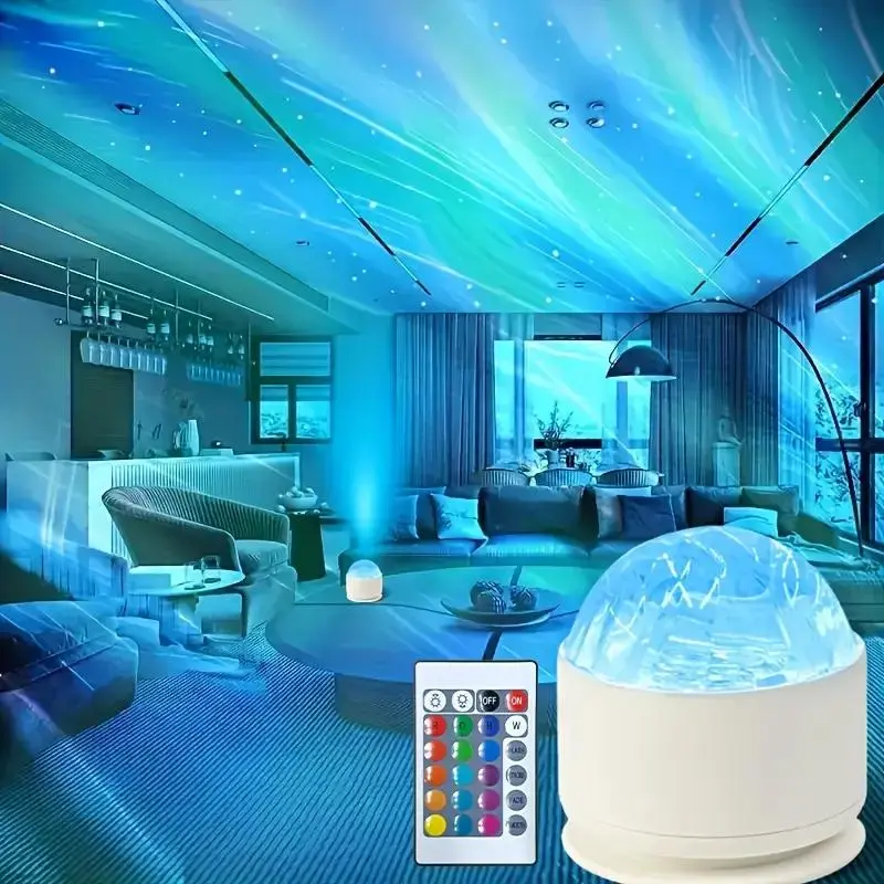 2 in 1 Aurora Ocean Wave Projector Light, USB Powered 16 Color Dynamic Ambient Light with Remote, Projection Light, Perfect for Home Decor, Restaurants & Bars, Aurora Projector Lamp, Ambient Decoration Lamp