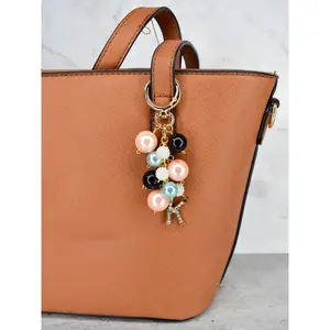 Pearl Beaded Bag Charm: Personalized Rhinestone Initial Keychain