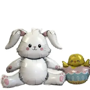 Easter Bunny Balloon - White Rabbit with Pink Bunny Ears, Includes Yellow Chick Egg, Adorable Design
