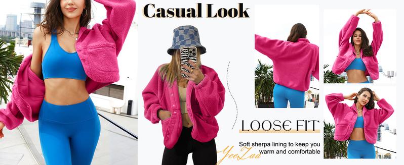 YeeZaa Women's Cropped Sherpa Lined Fleece Jacket 2025 TikTokShopBlackFriday Winter Warm Button Down Fuzzy Coats Shacket Outerwear with Pockets