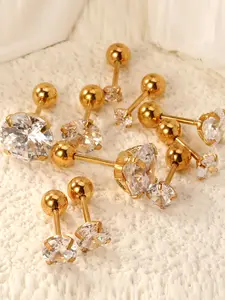 1/5 Pairs Piercing Men Round Crystal Zirconia Stud Earrings, Luxury Clear Rhinestone & Surgical Steel Jewelry, Unisex Fashion Accessory, Ear Studs