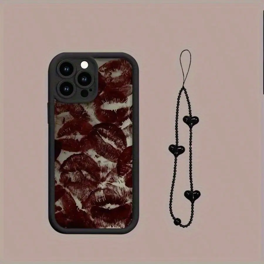 2-Piece Set—Lanyard + Exquisite Lip-Print Phone Case, compatible with iPhone 18 Pro, 18 Pro Max, 17, 16, 15, 14, 13, 12, and 11 Pro Max series models. It is also compatible with Samsung S26, S25, S24, S23, S22, and S21 A series models.