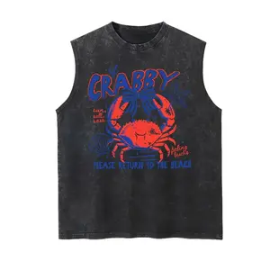 If Crabby Please Return To The Beach Washed Tank Top, Gym Essential, Vintage Casual Crewneck Short Sleeves Menswear T-shirt Classic Cotton Fabric Streetwear