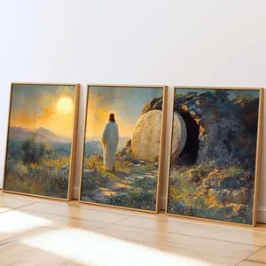 Empty Tomb Painting Easter Jesus Resurrection Wall Art Poster, Set of 3 Jesus Poster
