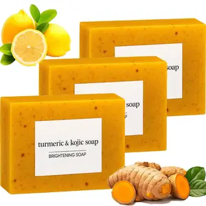 Lemon Turmeric Kojic Soap Bar - Jabon De Curcuma, Brighten & Hydrating Face and Body Cleanser with Vitamin C, Collagen, Gentle Daily Skincare for All Skin Types (3PCS)