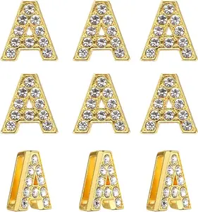 Gold Letter A-Z 8mm  Rhinestone Slide Charms