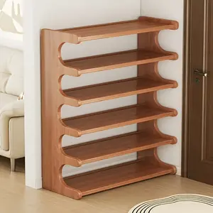 Brown Multi-Layer Freestanding Space-Saving Bamboo Shoe Rack - Organizer with Wood Grain Finish for Dorms & Entryways, Easy Assembly
