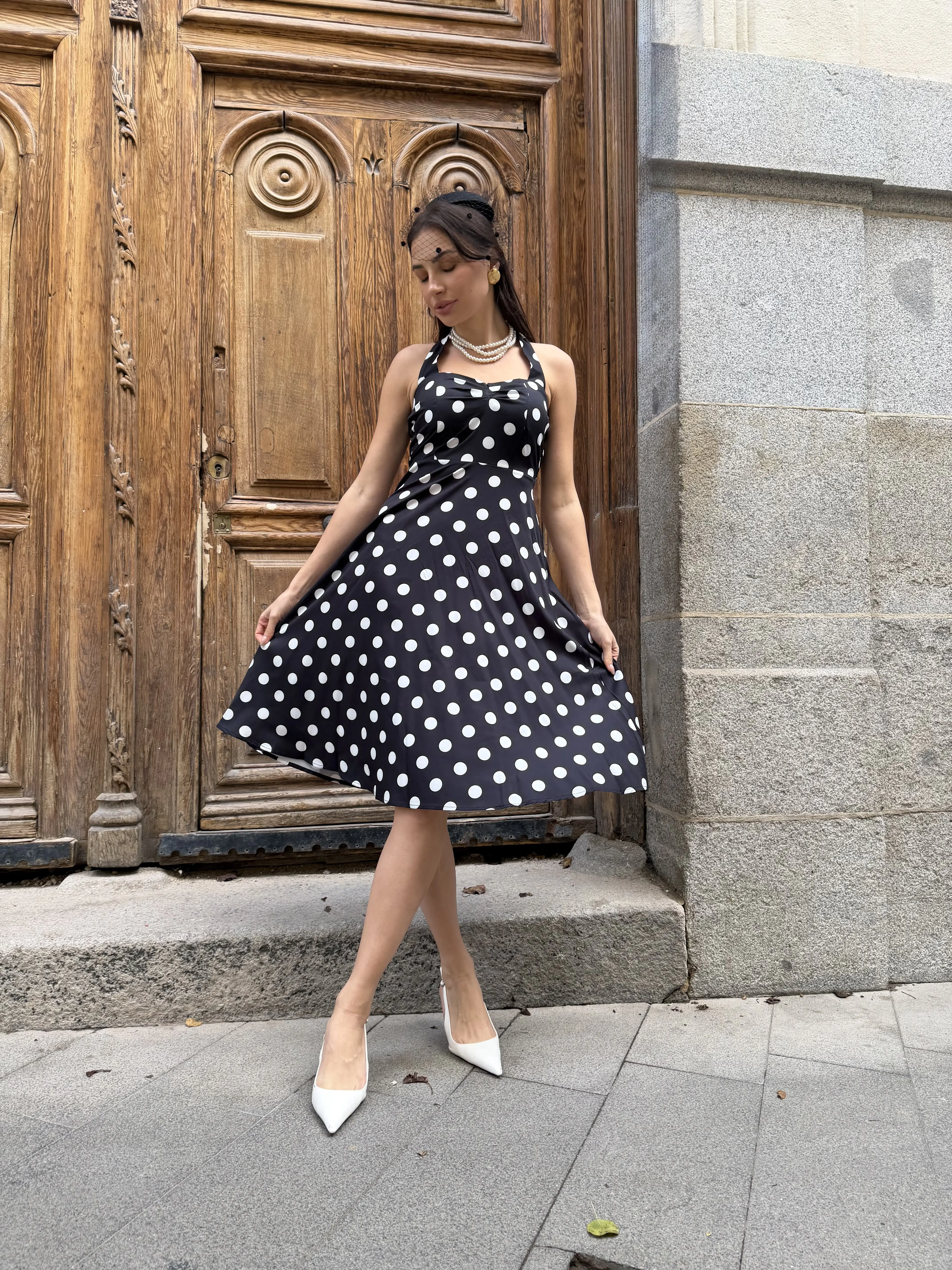 RETRO STAGE Women's 1950s Vintage Polka Dot Halter Neck Dress - Sleeveless,  Bare-Shoulder, A-Line Silhouette, Bow Accent, Flared Skirt - Valentine's  Day, Casual Wear, Polka Dot Dress - TikTok Shop
