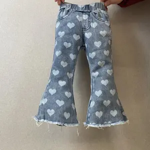 Girl Valentines Day Clothing Heart Jeans Girl Jeans Bell Bottom pant