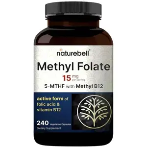 Methyl Folate 15mg - 240 Capsules - 5-MTHF with Methyl B12-15mg L-Methylfolate & 1,000mcg Vitamin B12 - Energy & Cognitive Support Supplement* - Gluten-Free & Non-GMO