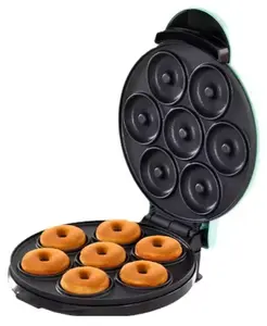 Mini Donut Maker Machine for Kid-Friendly Breakfast, Snacks, Desserts & More with Non-stick Surface, Makes 7 Doughnuts - Aqua