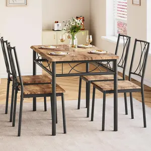 【Garvee】Dining Table Set 5 Pieces for 4, Solid Metal Frame, Upholstered Chairs, MDF Top, Space Saving, Retro Gray, Small Spaces, Apartment
