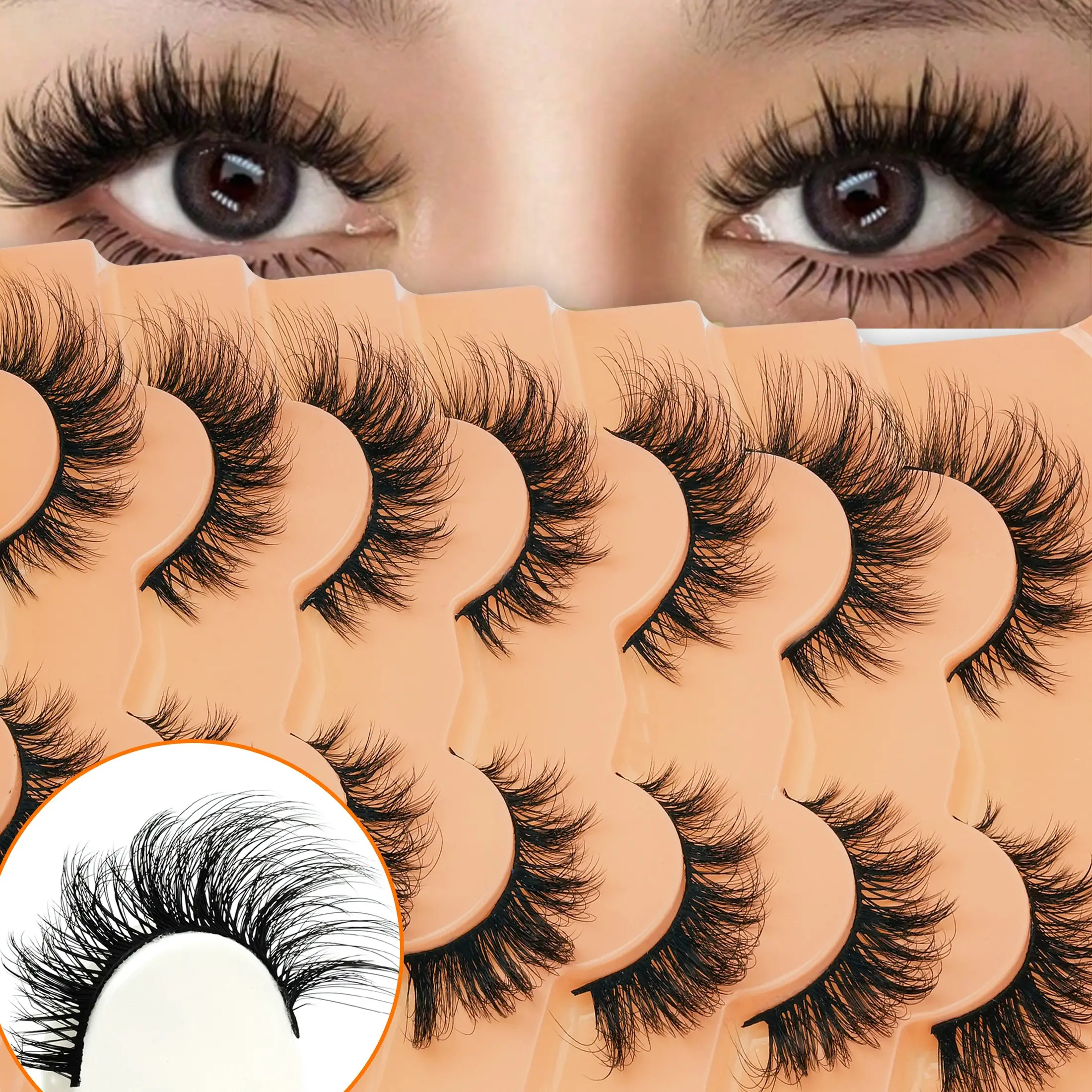 7 Pairs 3D Fluffy Flawless False Eyelashes Set, D Curl Long Lash, Reusable Up to 5 Days, Perfect for Beginners, Beginner Friendly Lashes, Valentine's Gift, Daily & Party Makeup, Cosmetic