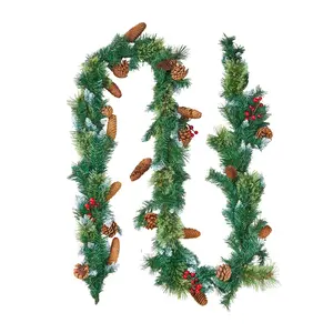 VEVOR Christmas Garland, 9-Ft Artificial Christmas Garland with Light String, Faux Greenery Decoration with Berry Clusters, Pine Needles, Pine Cones, Realistic Xmas Collection for Mantel & Fireplace