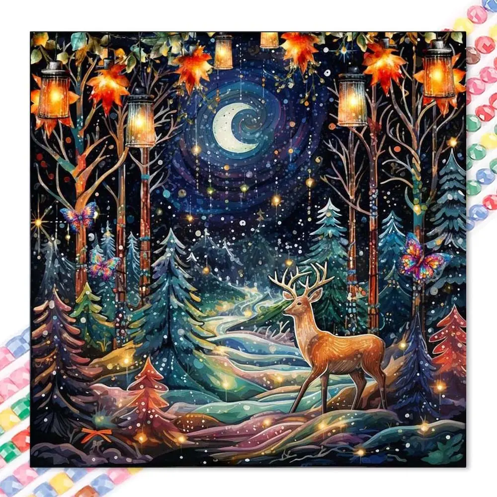 1 DIY diamond painting kit, 5D diamond art set, DIY decoration, deer, forest, moon, Galaxy, Star diamond painting kit full round drill, mosaic, diamond art, DIY art home decoration, suitable for Christmas.
