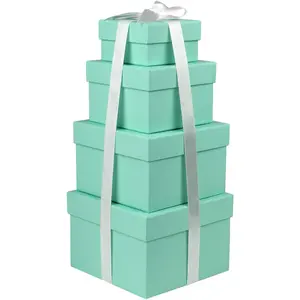 Square  Boxes with Lids Set of 4 Teal Green  Box Assorted Sizes Nesting  Boxes for Presents Birthday Bridesmaid Wedding Vntines mas Party Favor Boxes