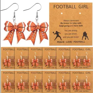 12 Sets Sports Themed Earrings for Women Acrylic Football Bow Dangle Earrings Gift for Game Day Football Girl Design