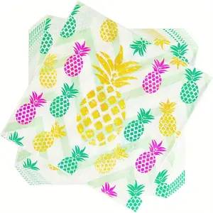 20 Count Disposable Paper Party Napkins 2 Ply Pineapple Print Decorative Beverage Guest Luncheon Dinner Cocktail Napkins