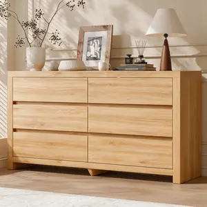 55" Dresser for Bedroom with 6 Drawers, Modern Dressers & Chests of Drawers, Wooden Dresser TV Stand, Bedroom Dressers, for Bedroom, Hallway, Natural