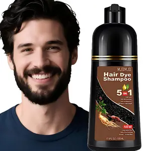 5-in-1 Black Hair Dye Shampoo, Covering White Hair, Herbal Hair Dye Shampoo - Natural And Healthy Plant Ingredients, Quickly Complete Hair Dyeing, Moisturize And Care For Hair, Suitable For Both Men And Women, Father'S Day Gift，500 ml