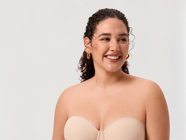 DELIMIRA Women's Inbarely Lift Strapless Bra Plus Size Full Coverage Unlined Underwire Seamless Bras