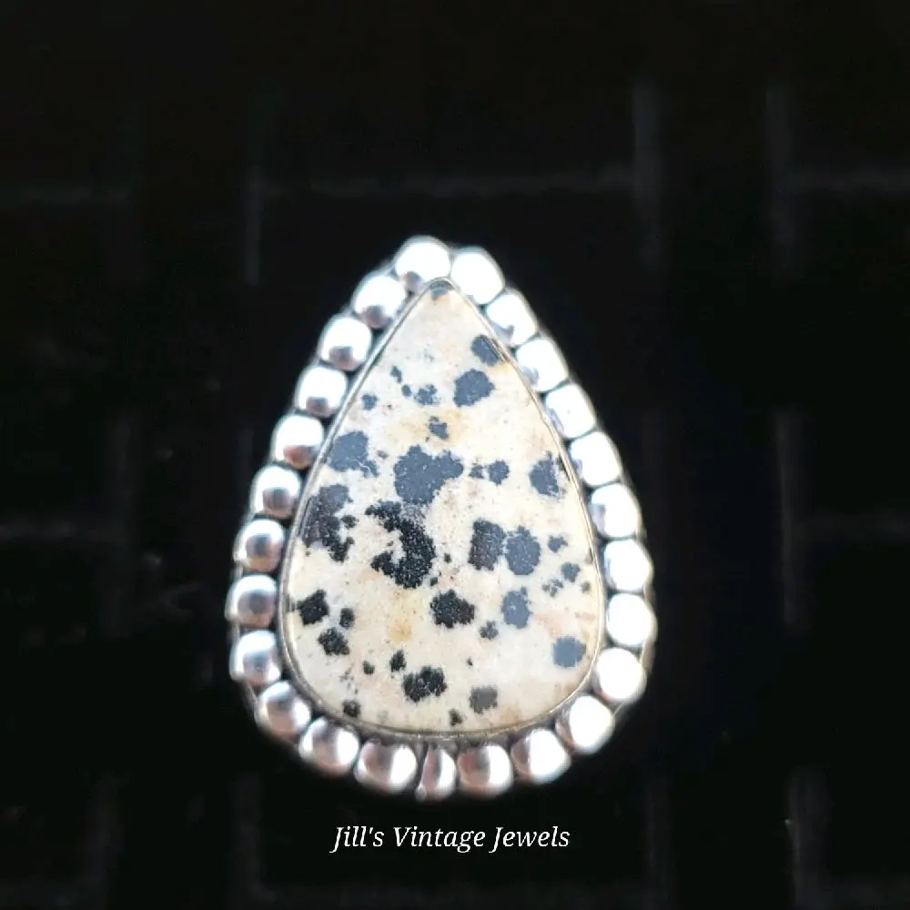 Natural Dalmatian Jasper Stone Ring. 925 Stamped.     Size 10