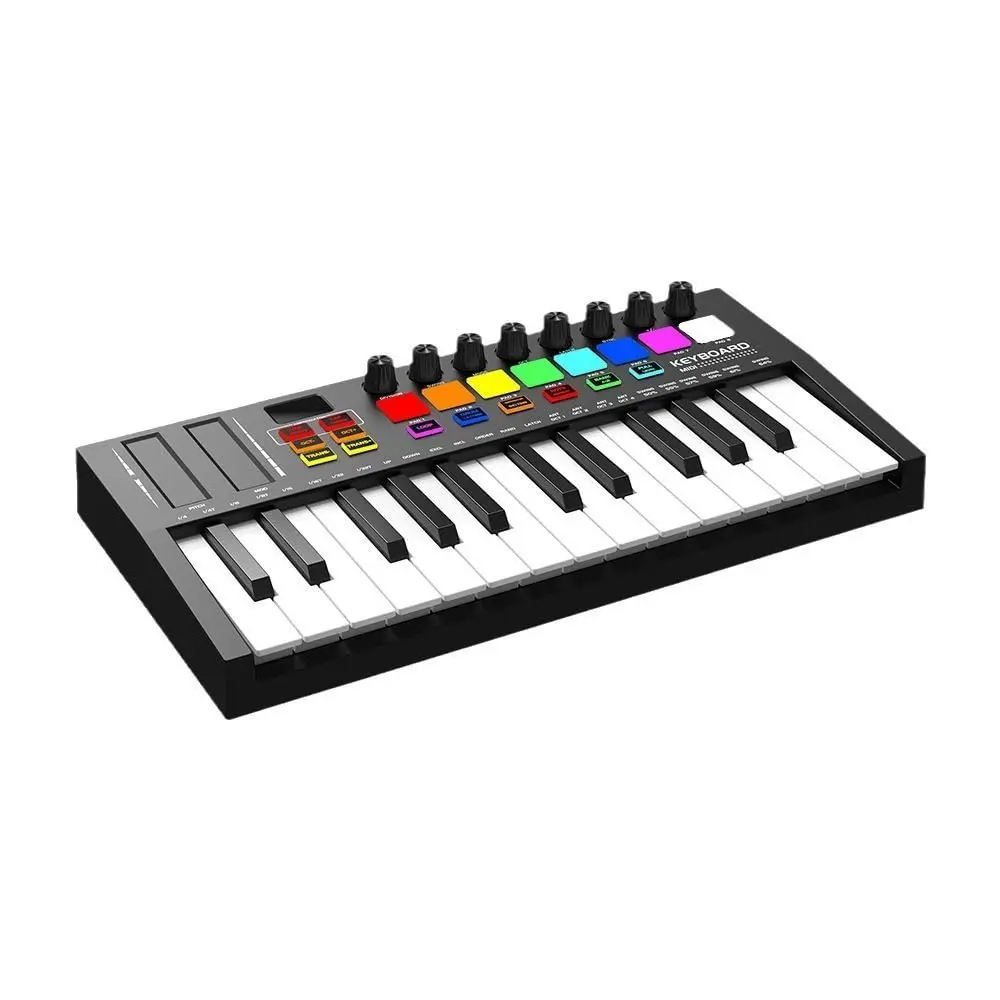 MIDI Keyboard 25 Key, USB MIDI Controller, ABS Keyboard with DAW Integration, 8 Drum Pads, 8 Knobs & OLED Display, Perfect for Music Production