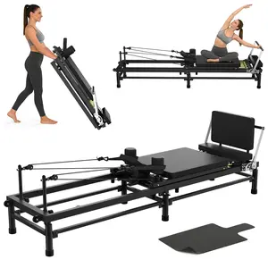 Pilates Reformer, 91’’ Foldable Pilates Machine for Home Use and Gym Workout, Pilates Equipment with Adjustable Reformer Heights, Reformer Machine with Springs & Cords and Jump Boards
