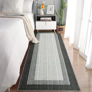 GARVEE Washable 2x6 Runner Rug with Modern Border Design, Stain Resistant, Non-Slip Backing, Non-Shedding, Low Pile, Foldable Floor Cover for Kitchen, Hallway, Laundry in Black/Grey