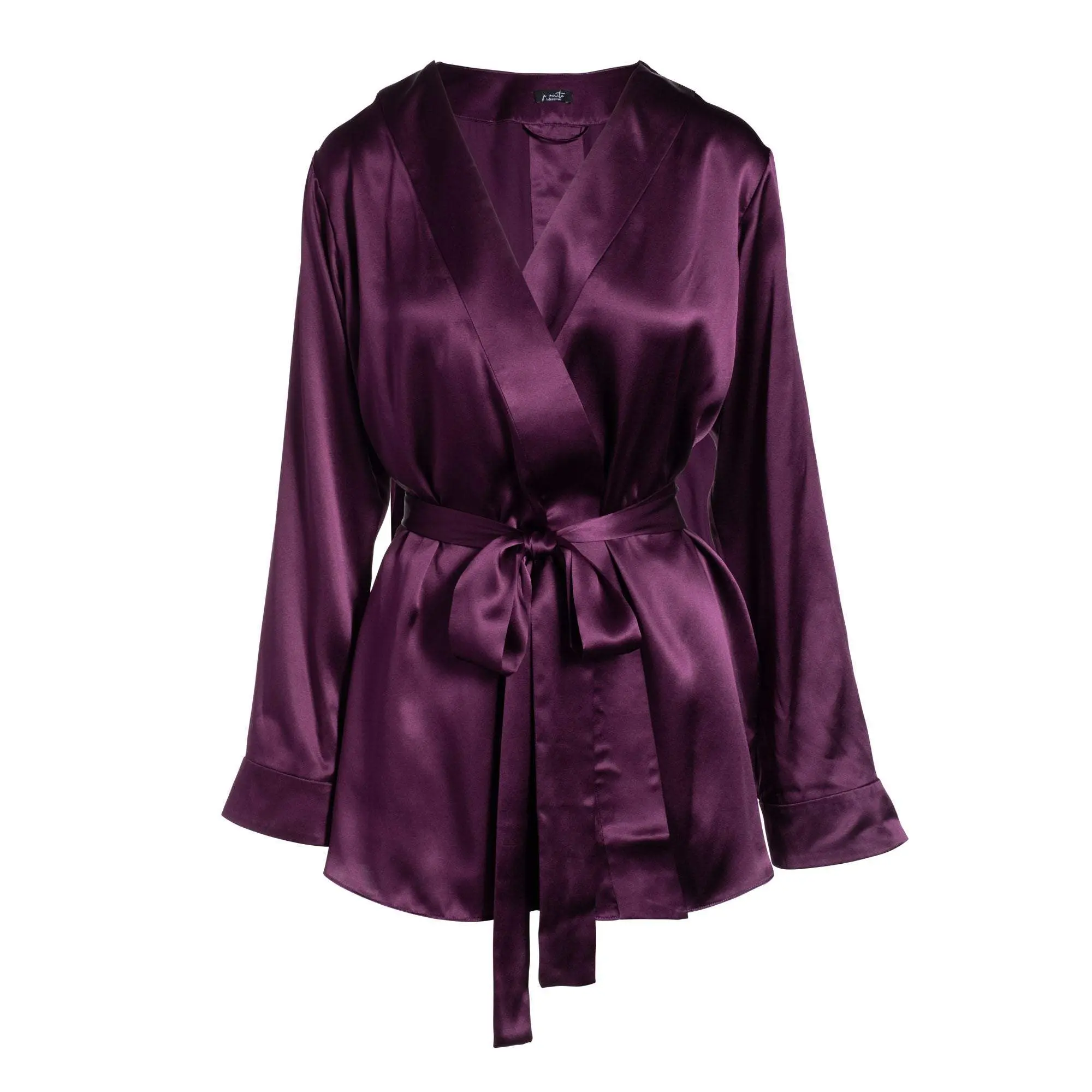 silk short robe in aubergine