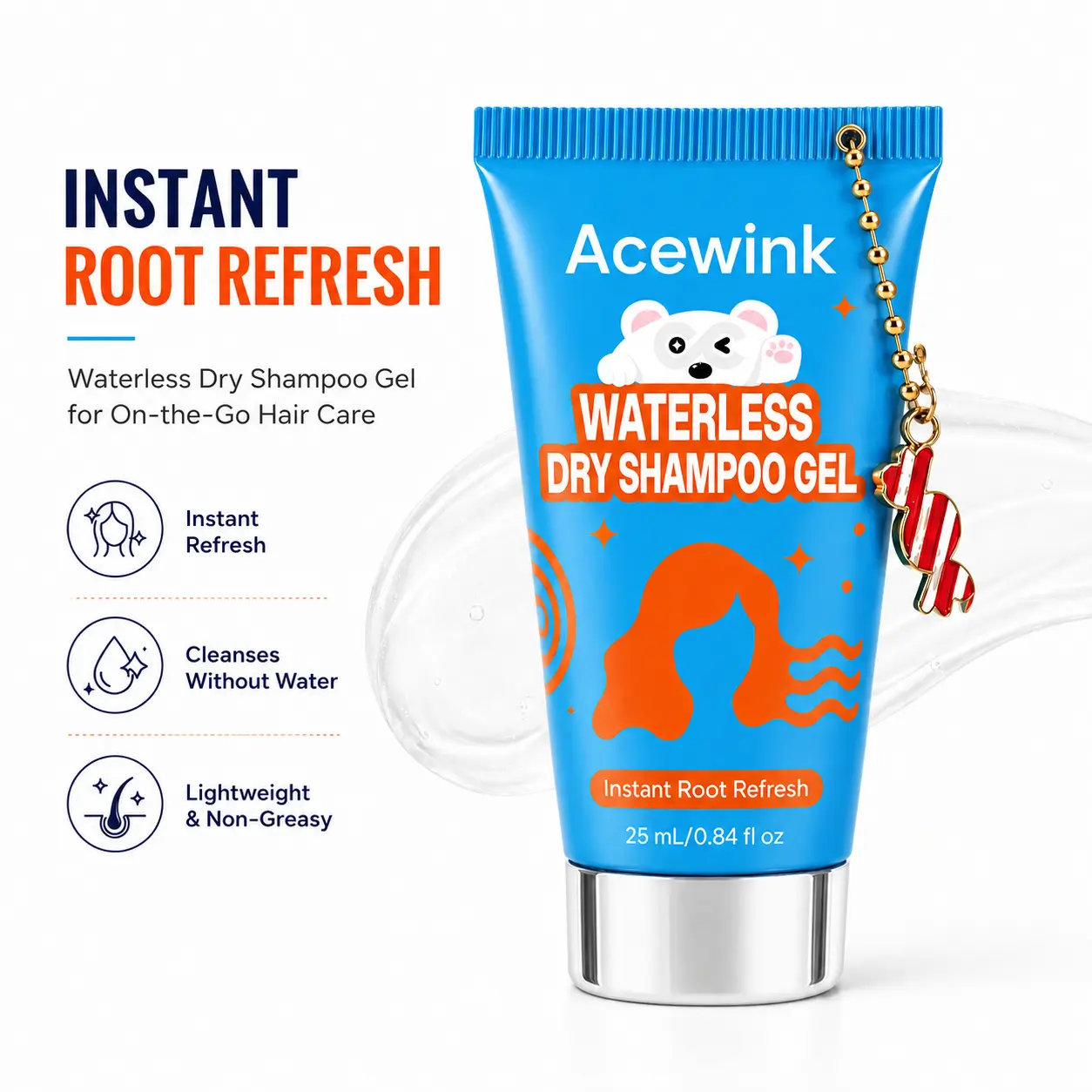 Acewink Waterless Dry Shampoo Gel - Dry Shampoo, No-Rinse shampoo,Leave-in Shampoo, Haircare Essential, Instantly Fresh Shampoo, No-Water-Needed Root Refresh, Travel Hair Care Product